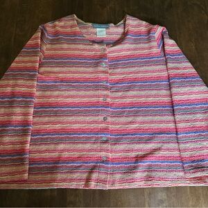 Jessica Holbrook Blouse‎ 1X Neon Stripe Summer Artsy Textured Button Up Stretch
